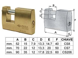 LUCCHETTO LOGO RETTANGOLARE IN OTTONE 21610  mm.90 (art.21610900)    CISA