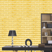 Trade Shop - Pannello Spugna 3d Giallo Adesivo Pareti Sfondo Effetto Muro Mattoni 70x77cm -