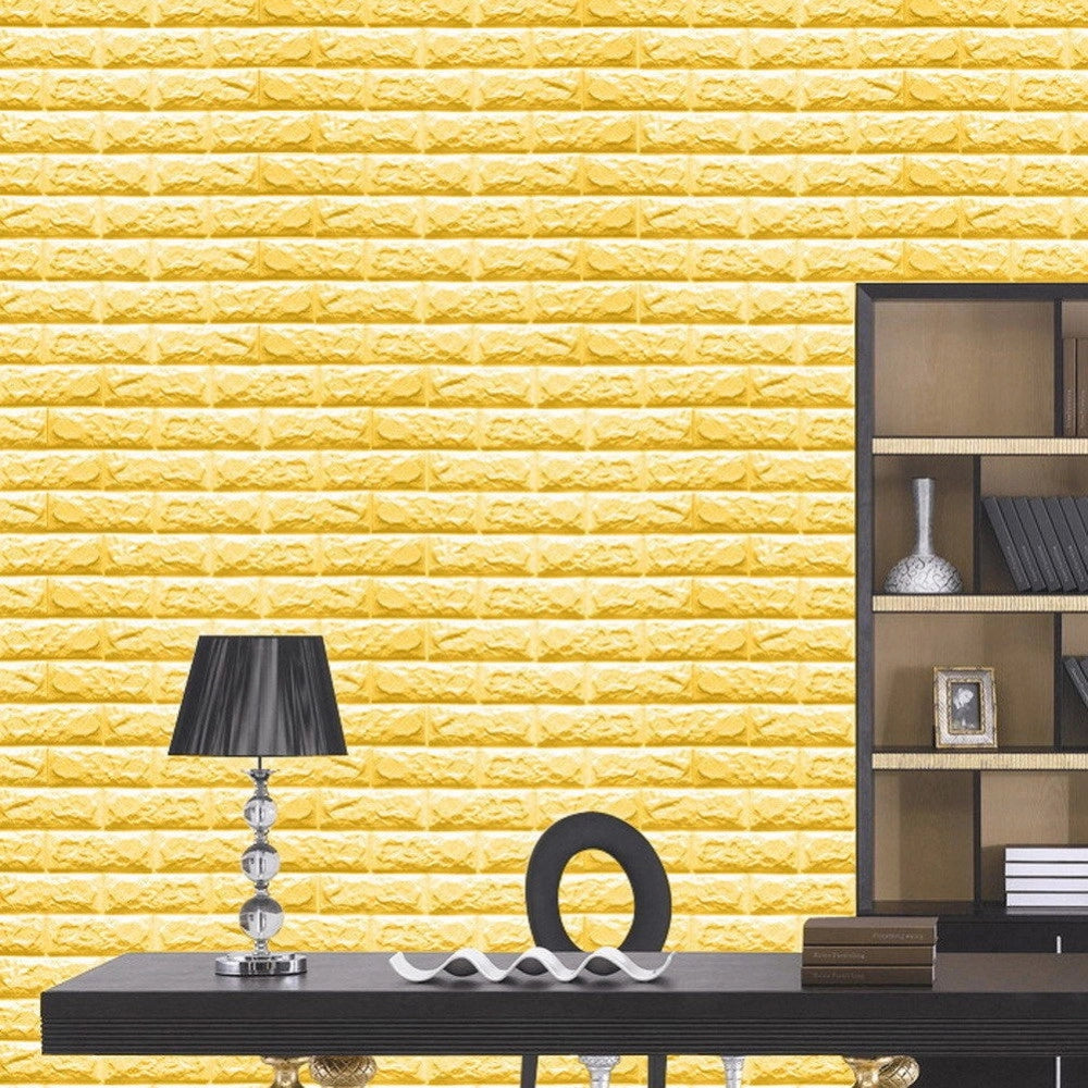 Trade Shop - Pannello Spugna 3d Giallo Adesivo Pareti Sfondo Effetto Muro Mattoni 70x77cm -