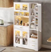 Credenza 105x40x185 cm con LED multicolore e prese; in MDF bianco