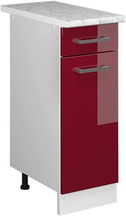 Mobiletto base per cucina R-Line, Rosso lucido, 30 cm, PL Marmo, per la libera combinazione all'interno di sistemi cucina modulari