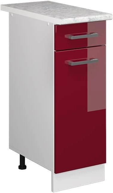 Mobiletto base per cucina R-Line, Rosso lucido, 30 cm, PL Marmo, per la libera combinazione all'interno di sistemi cucina modulari