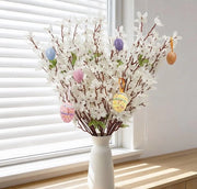 Set di decorazione pasquale da 2 rami artificiali di Forsythia con 6 uova di Pasqua – decorazione di primavera e Pasqua