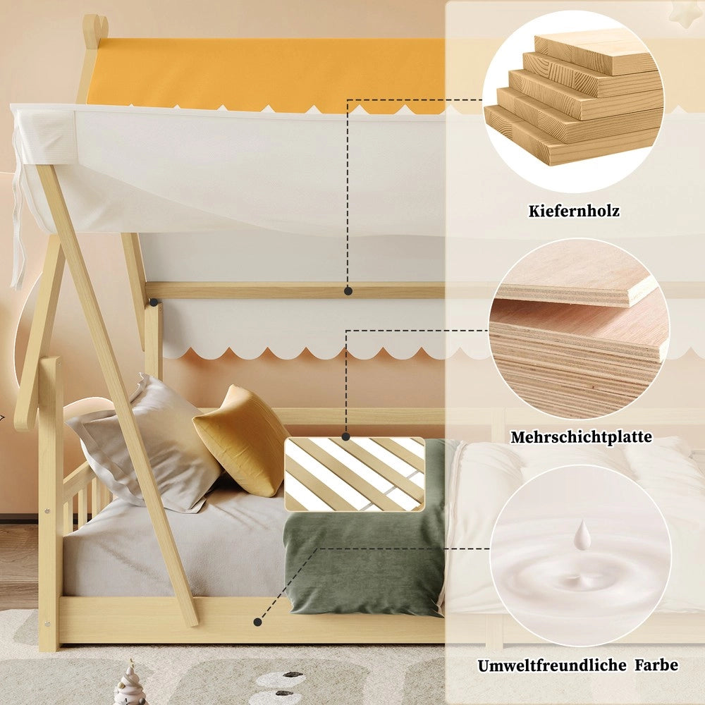 Letto Singolo per Bambini a Casetta ¨C MINIMAL ¨C Pino e Multistrato, 90x200, Naturale