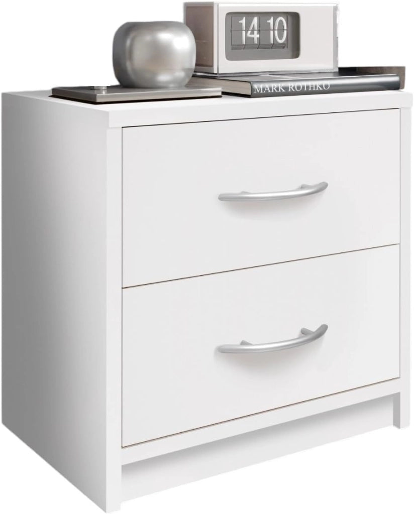 Comodino Bianco 2 Cassetti Moderno Compatto 38,5x28,2x39 cm