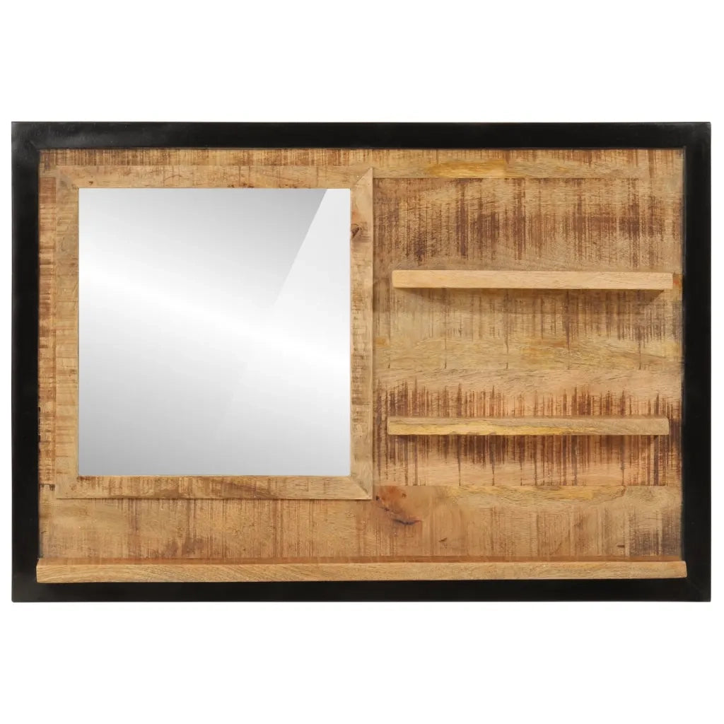 Specchio con Ripiani-Mensola con Specchio 80x8x55 cm Vetro e Legno Massello di Mango