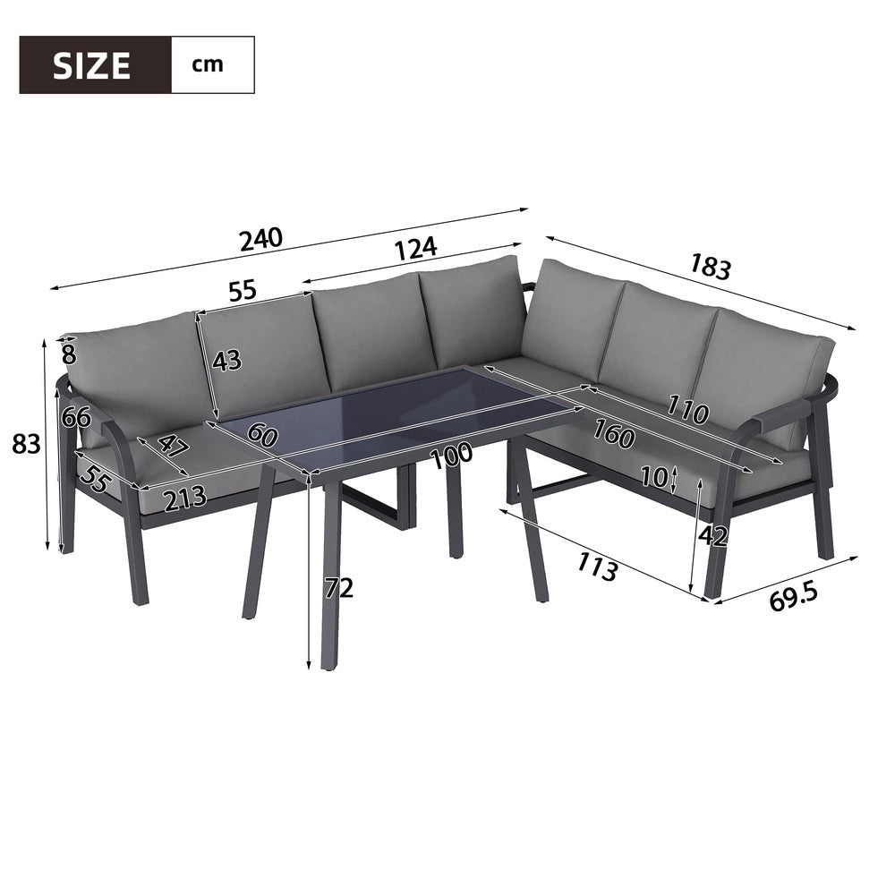 Set da Giardino con Divano ad Angolo e Tavolo, 6 Posti ¨C Xylo ¨C Polyrattan Grigio, Acciaio Zincato