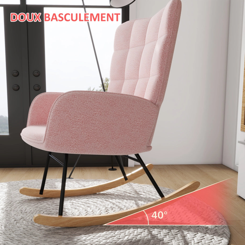 Poltrona a Dondolo ¨C Zephmum ¨C Boucl¨¦ Rosa 71x98x101 cm