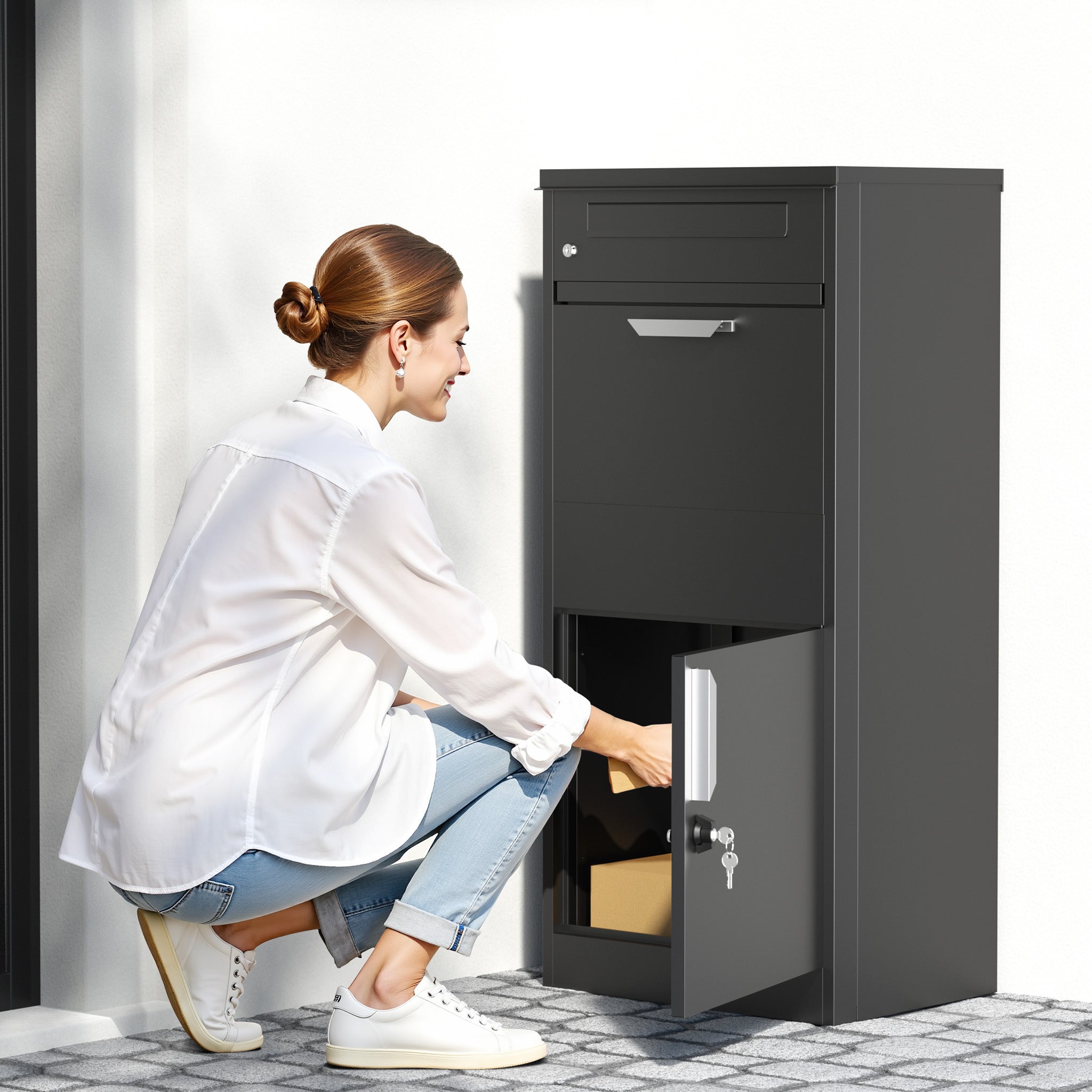 Cassetta postale per pacchi nera 500 x 370 x 1120 mm Portapacchi con serratura