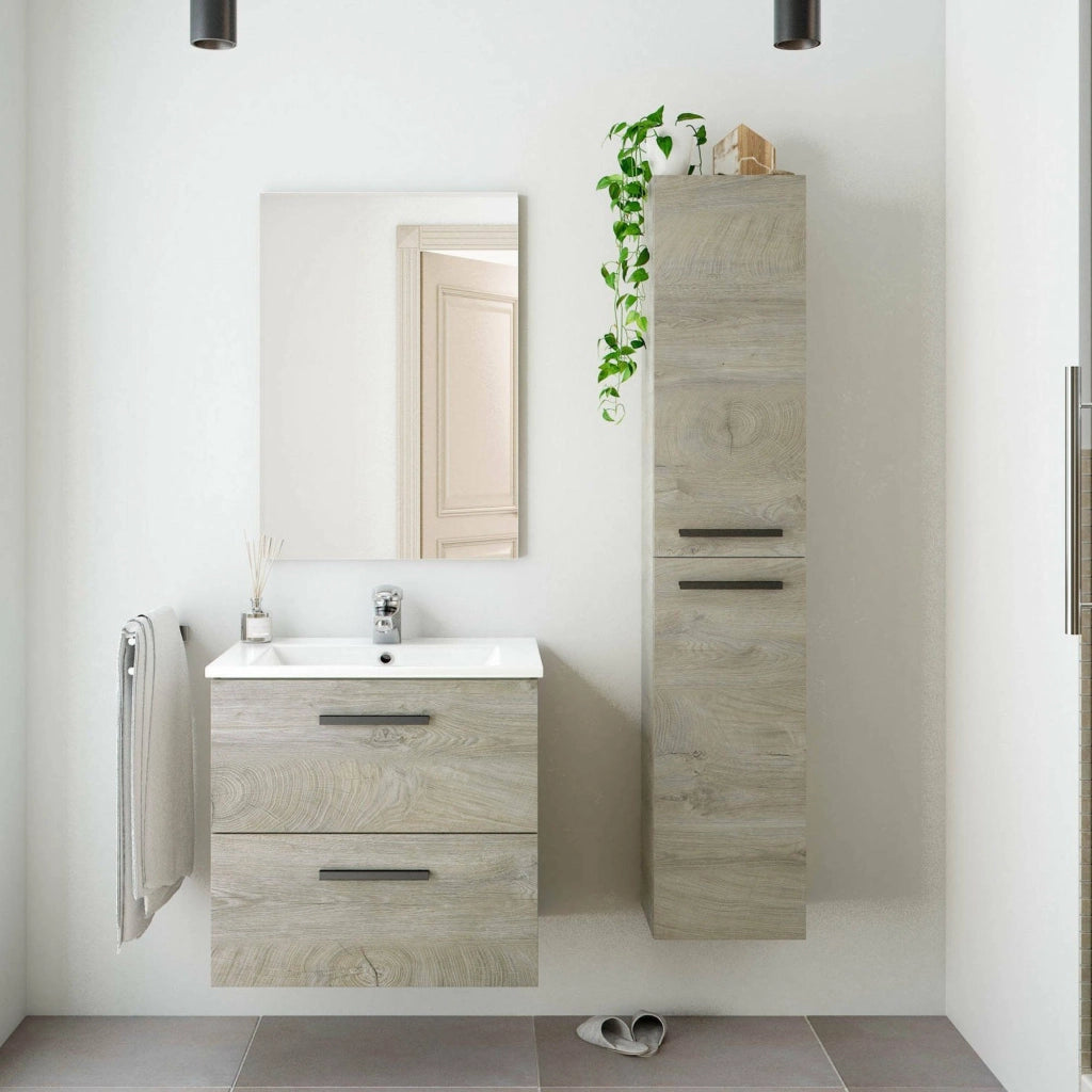 Martesana, set Mobili Bagno Specchio Incluso, Marrone Rovere