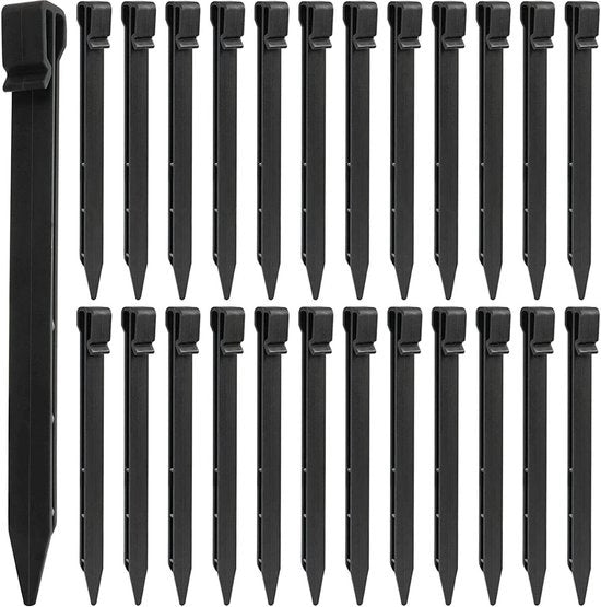 25 pezzi di stecchi di plastica per giardino 25 cm pesanti steccate di paesaggio steccati per esterno giardino prato tavole per terrazza tende (nero)
