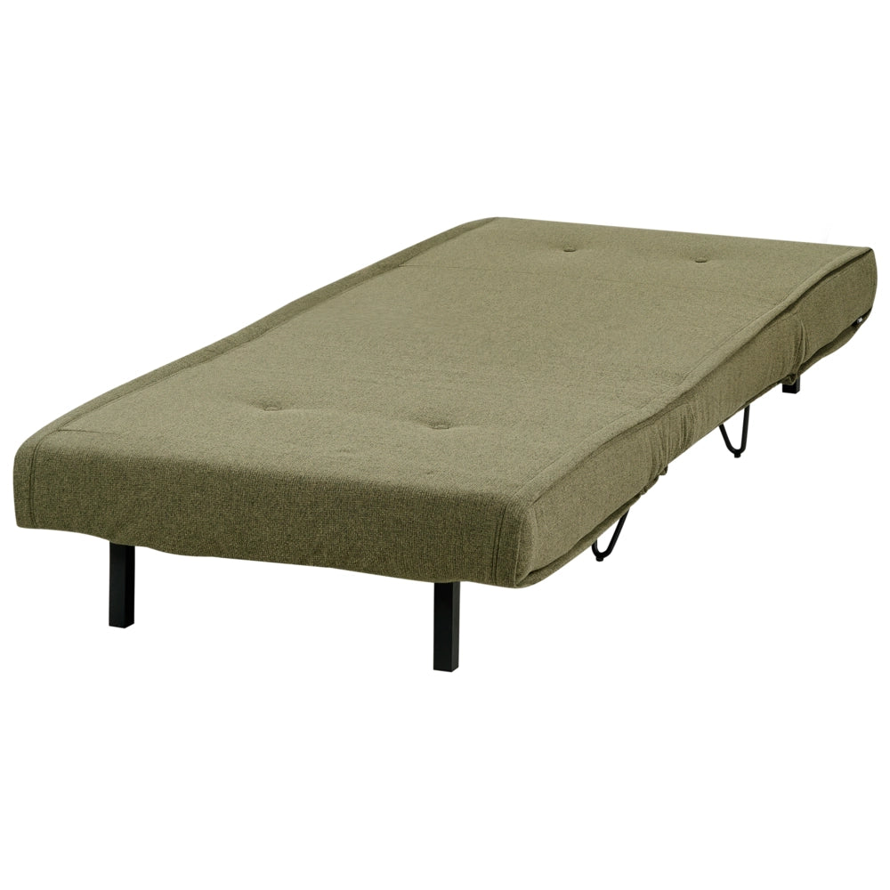 Divano letto singolo a 1 posto con cuscino in tessuto verde oliva senza braccioli con cuscino gambe in metallo glamour