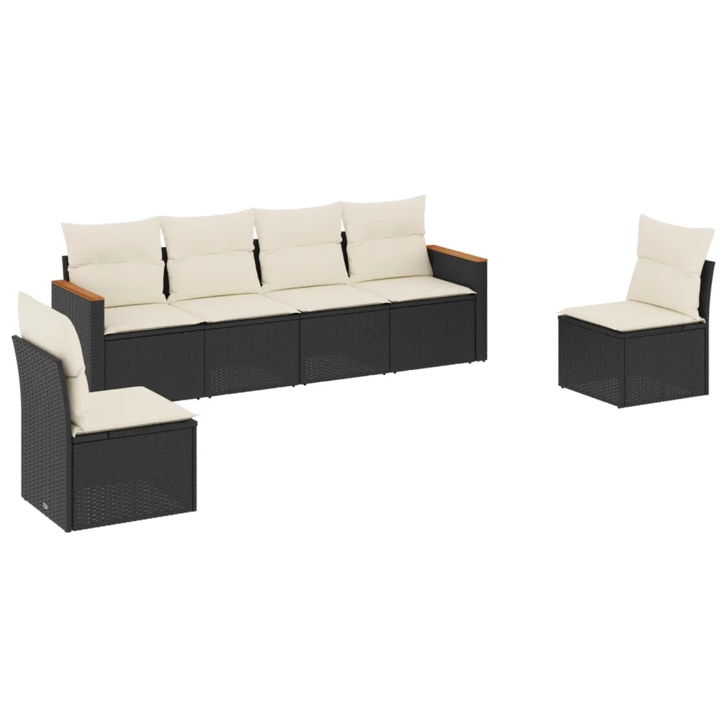 Set Divano da Giardino 6 pz con Cuscini Nero in Polyrattan 3225860