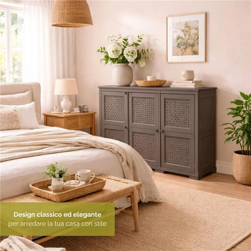 ARMADIO 3 ANTE WENGÉ 118X43X85,5 CM CON PUNTALI E ANTE TRAFORATE – MOBILE COMPATTO SALVASPAZIO PER INGRESSO E ZONA LIVING