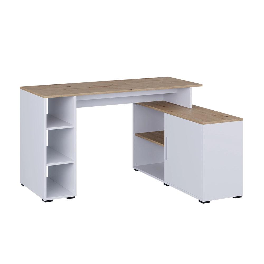 Vicco Scrivania angolare Bianco/Artisan 135 x 110 cm con ripiani