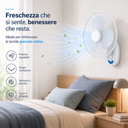 Ventilatore da Parete 40 cm con Telecomando Silenzioso 65W Oscillante Bianco