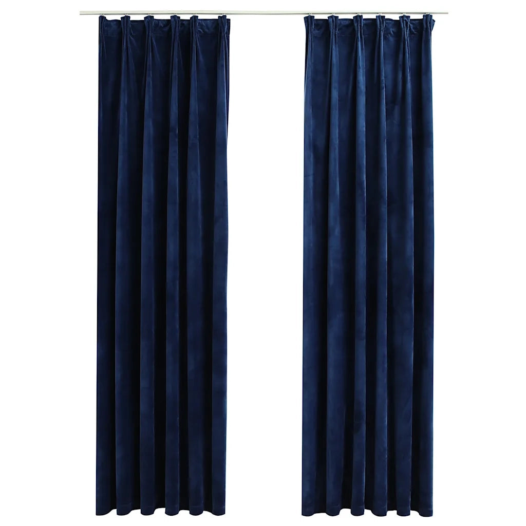 Tende Oscuranti con Ganci 2 pz Blu Scuro in Velluto 140x245 cm 134534