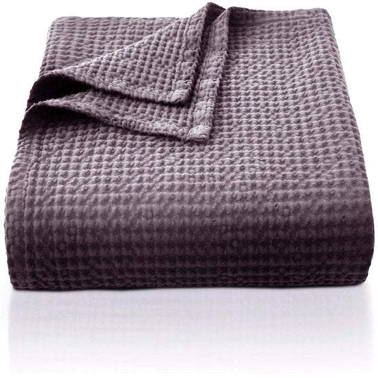 Deken 100% cotone 220 x 240 cm, morbido e respirante copriletto, tessuto a onde leggero deken come copriletto per divano, deken morbido e accogliente per salotto, divano deken azzurro e viola.