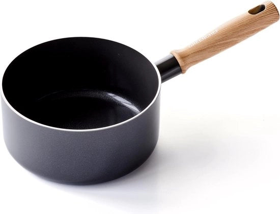 Piatto da latte in ceramica, 18cm/2,1L, maniglia ispirata al legno, PFAS-free, adatta per induzione, lavabile in lavastoviglie, grigio