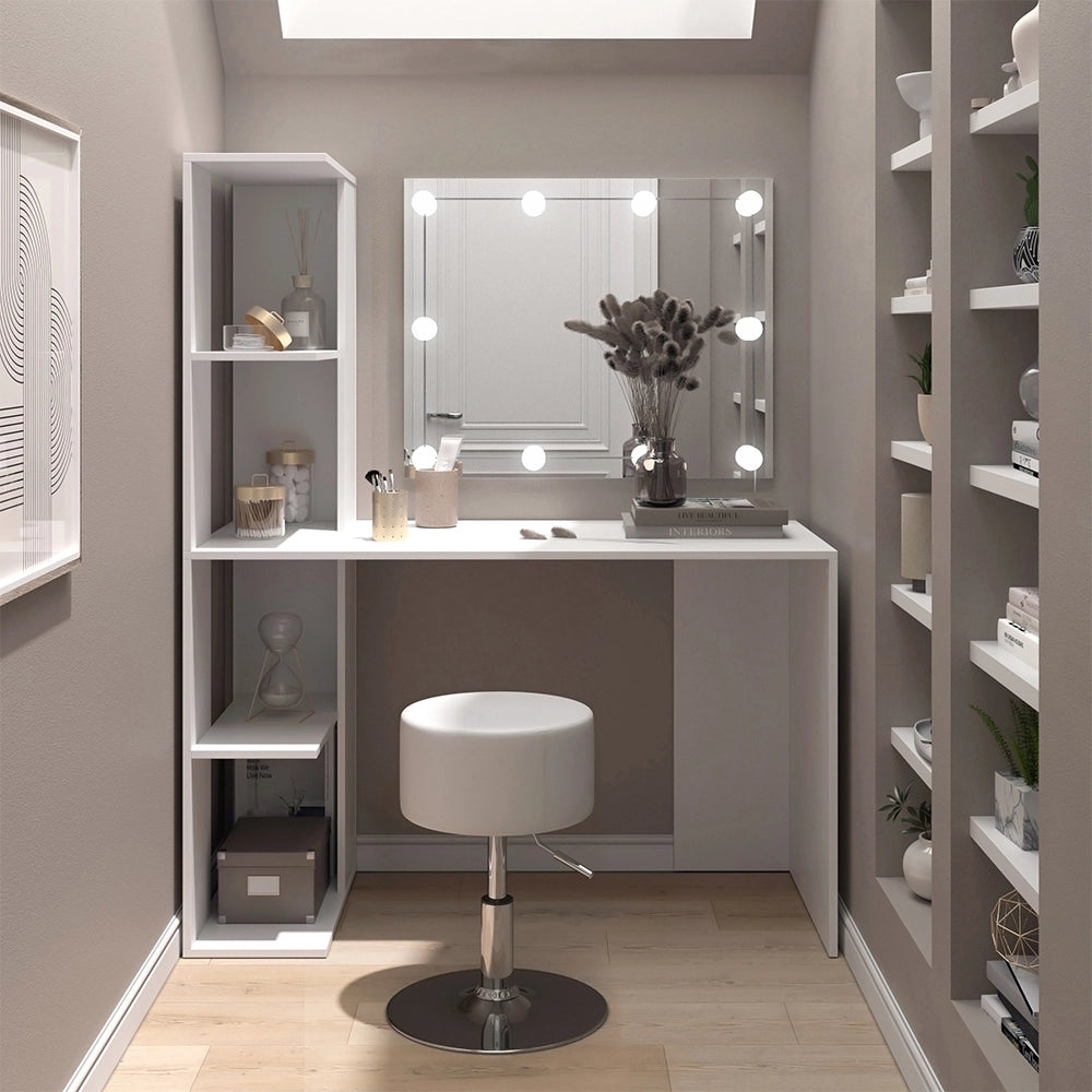 Vicco Tavolo da toilette Bianco 122.2 cm con illuminazione e sgabello