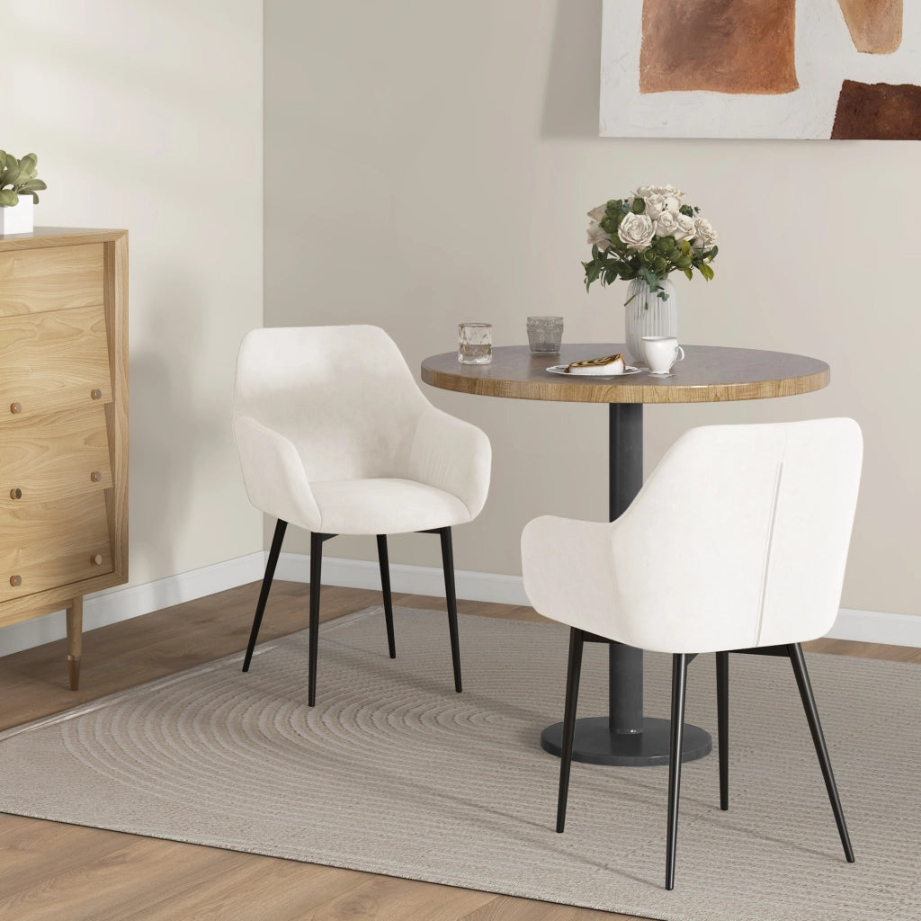 Sedia da pranzo imbottita con braccioli in tessuto effetto velluto ¨C Minimal ¨C Crema 54x57x80 cm