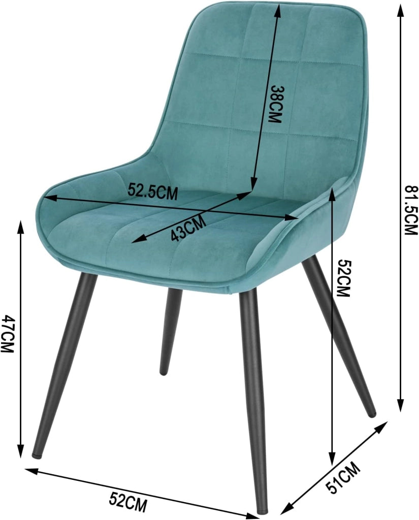 Set di 4 Sedie da Pranzo con Schienale Curvo, Sedie Ergonomiche in Velluto e Metallo, Poltroncina imbottita per Salotto, Ufficio, Camera da Letto, Turchese BH331ts-4
