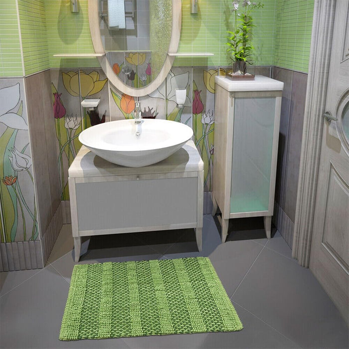 Tappeto Camera Scendiletto Bagno 50x80 Cm Cotone Intrecciato Morbido Assorbente Verde
