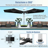 Ombrellone da Giardino, con Base Incrociata, Ombrellone Quadrato da Esterno con Palo in Alluminio e Girevole a 360°, Manovella e Inclinazione Regolabile, 300 x 300 cm (Nero)