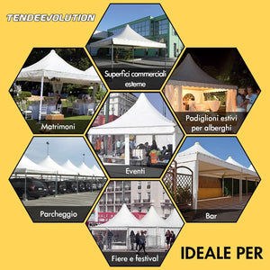 Gazebo Professionale in PVC 650g/mq per Bar, Ristoranti, Maneggi, Chioschi - Varie Misure (4 x 4, PVC Bianco)