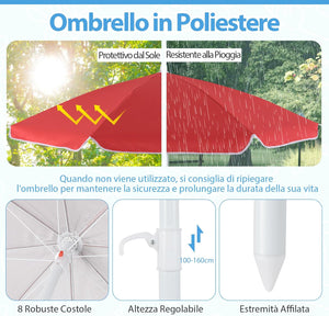 Tavolo da Picnic per Bambini con 8 Posti 125 × 125 × 100-160 cm, Tavolino Bambini in HDPE con Ombrellone Regolabile e Pieghevole, Struttura in Metallo e 4 Panchine (tavolo blu)