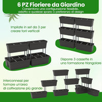 Letto Verticale Rialzato, 6 PZ Fioriere da Giardino per Verdure, Erbe e Fiori, Fioriere Elevate per Interni ed Esterni per Patio, Giardino e Balcone (Nero)
