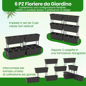 Letto Verticale Rialzato, 6 PZ Fioriere da Giardino per Verdure, Erbe e Fiori, Fioriere Elevate per Interni ed Esterni per Patio, Giardino e Balcone (Nero)
