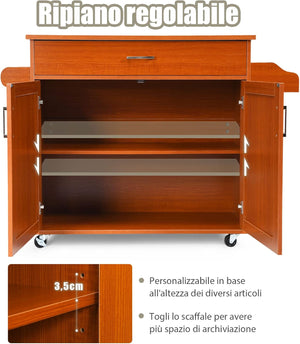 Carrello da Cucina con Ruote di Gomma, Scaffale per Microonde Carrello Servizio, Credenza Cucina Legno Moderno Elegante, 116 x 37 x 85 cm (Marrone)