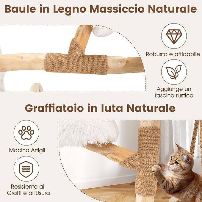 Albero per Gatti, Tiragraffi per Gattini Moderna con Dondolo Appeso, Tiragraffi e Piattaforme Imbottite, Mobili per Gatti per Arrampicata Interna