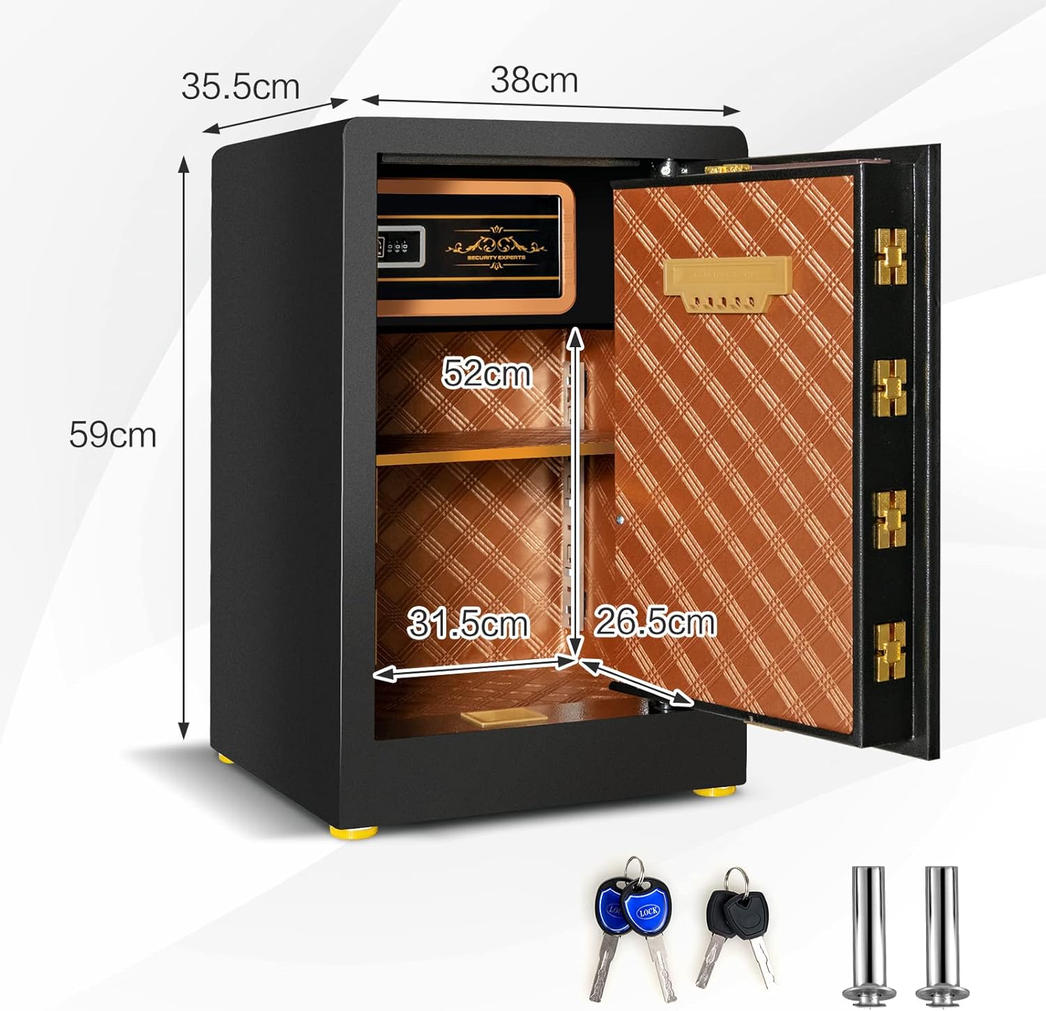 Cassetta di Sicurezza, Cassaforte di Sicurezza con Tastiera Digitale e Serratura a Chiave, in Acciaio con Ripiano Rimovibile, 35,5x38x59 cm