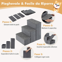 Scala per Cani, Rampe Pieghevole Antiscivolo per Animali Domestici con Scomparti di Stoccaggio per Giocattoli e Spuntini per Letti e Divani, Grigio (39 x 51 x 45cm)