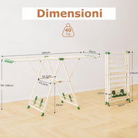 Stendibiancheria con 20 Barre, Stendino Pieghevole in Metallo Regolabili in Altezza, Clips per Calzini, Supporto per Abbigliamento Autoposante a Ali per Interno Esterno (Beige)