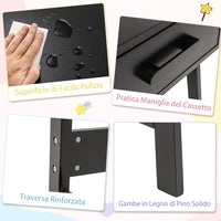 Set Tavolo e Seide per bambini in Legno, Scrivania e Sedia con Cassetto e Scomparto, Tavolino e Sedia per Cameretta, Soggiorno e Scuola (Nero)