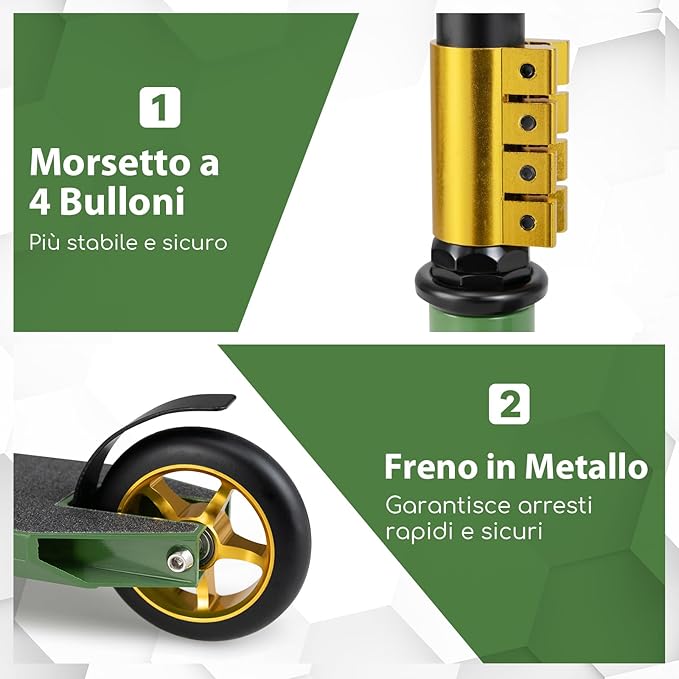 Scooter Acrobatico per Bambini, Monopattino Freestyle con 2 Ruote PU e Ampia Pedana in Alluminio, Scooter Pro per Trucchi Leggero da Strada per Bambini 10+ Anni, Carico 100 KG