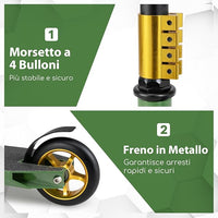 Scooter Acrobatico per Bambini, Monopattino Freestyle con 2 Ruote PU e Ampia Pedana in Alluminio, Scooter Pro per Trucchi Leggero da Strada per Bambini 10+ Anni, Carico 100 KG