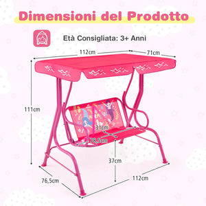 Altalena da Esterno per Bambini, Panchina a Dondolo a 2 Posti con Struttura in Metallo, Tetto Regolabile e Cinture di Sicurezza, per Bambini 3+Anni, Portata 80 kg (Rosa)