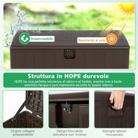 Baule da Giardino 400L, Panca Contenitore in Plastica con Coperchio e Maniglia, per Interni e Esterni, 127,5 x 64 x 64cm (Modello 2)