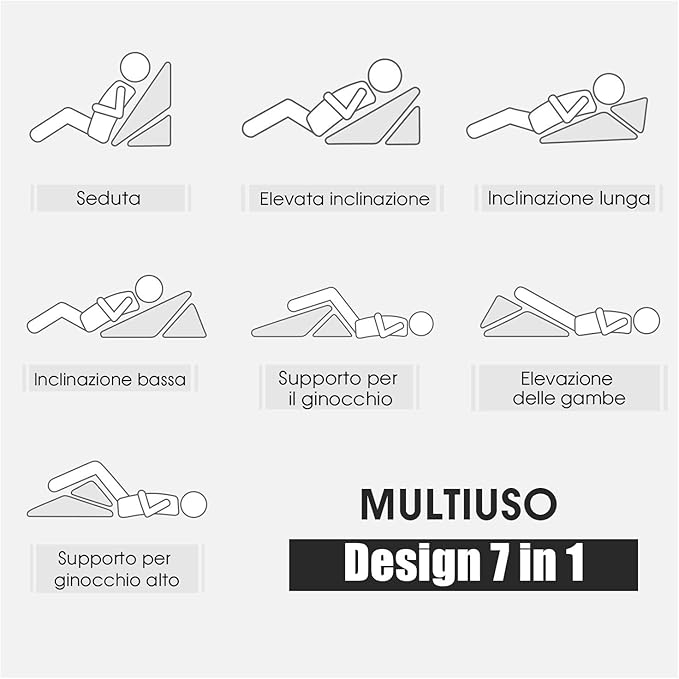 Cuscino a Cuneo per Letto e Divano, Cuscino da Lettura Relax, per Gambe Schiena e Ginocchio, con Fodera Lavabile (Bianco)