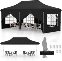 Gazebo da Giardino 3 x 6 m, Tendone per Feste con 6 Pannelli Laterali Rimovibili, con Borsa da Trasporto, Design Pop-up, per Matrimonio Eventi e Barbecue (Nero)
