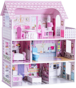 Casa delle Bambole in Legno per Bambina Giocattolo dei Bambini 3 Piani con Mobili e Accessori