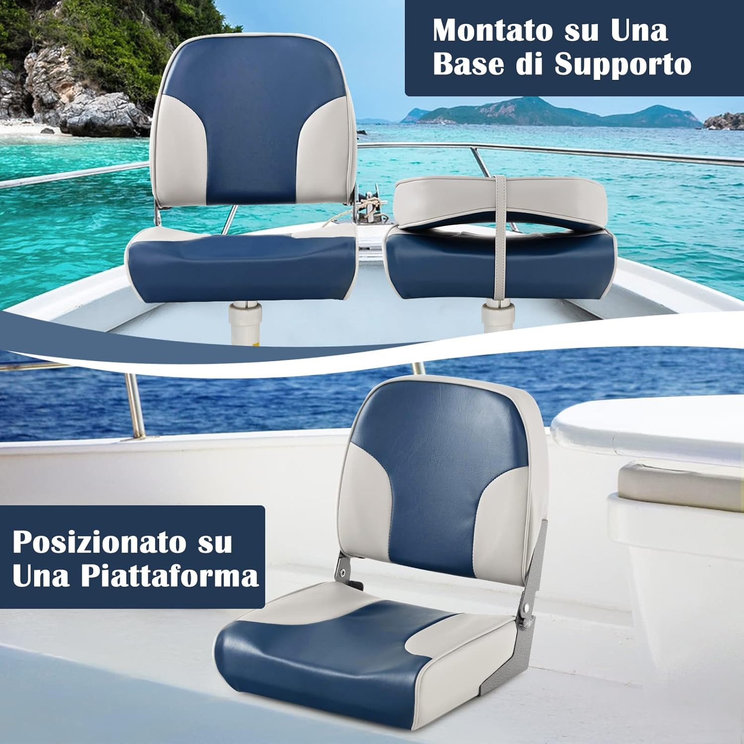 Sedie per Barca, con Schienale Basso, Sedile del timoniere con Tessuto Impermeabile, Imbottitura in Spugna e Cerniere in Alluminio, Adatto alla Maggior Parte delle Basi (Modello 3)