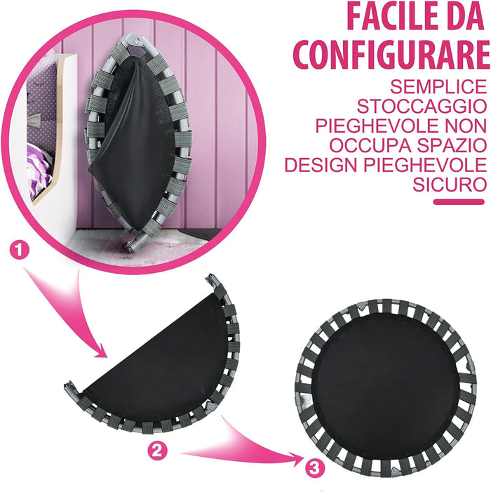 Trampolino Elastico per Bambini, Tappeto Elastico Pieghevole per Bambini con Copertura, Cuscinetti Antiscivolo e Maniglia, Ideale per Interno ed Esterno, Carico Massimo 150 kg