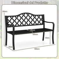 Panchina da Esterno in Metallo 128 x 54 x 89 cm per 2-3 Persone, Panca da Giardino con Doghe e Braccioli Curvati per Piscina e Veranda, Nero