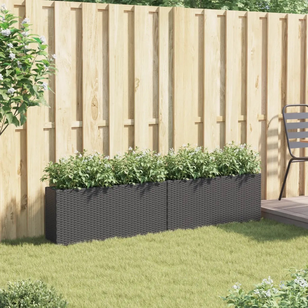 Fioriere | Cassetta per fiori | Vaso da Giardino con 2 Vasi Nere 90x20x40 cm in Polyrattan