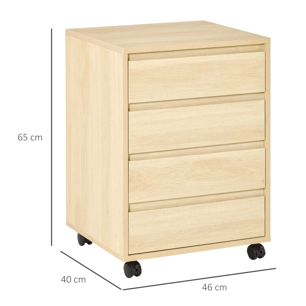 Cassettiera per Ufficio con 4 Cassetti e Ruote ¨C Zephmum ¨C Legno Naturale 46x40x65 cm